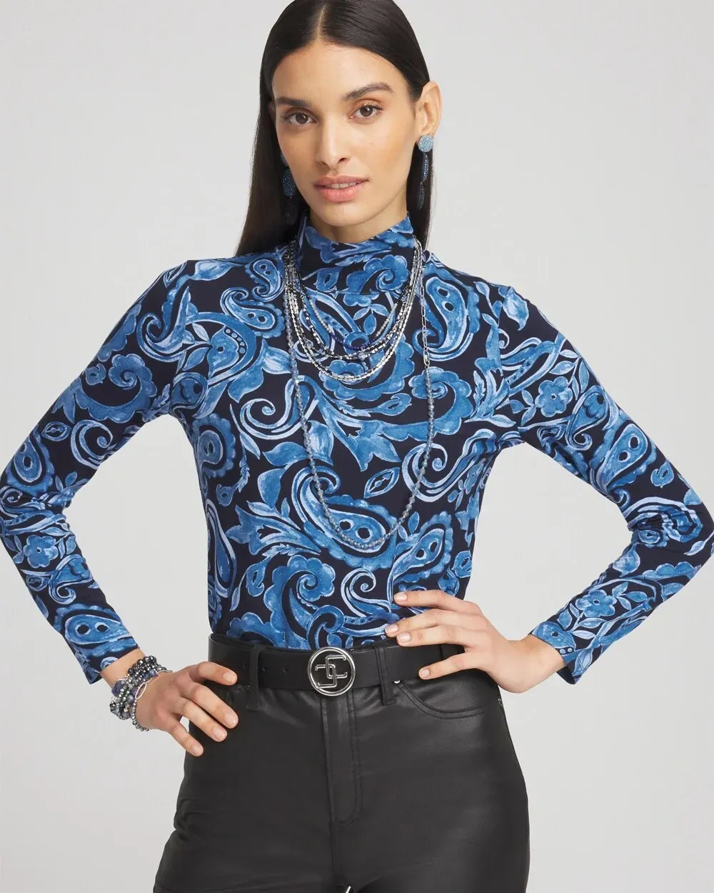 Touch of CoolTM Paisley Mock Neck Tee