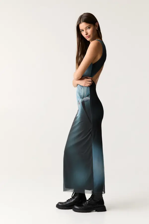 Vestido midi tul flor
