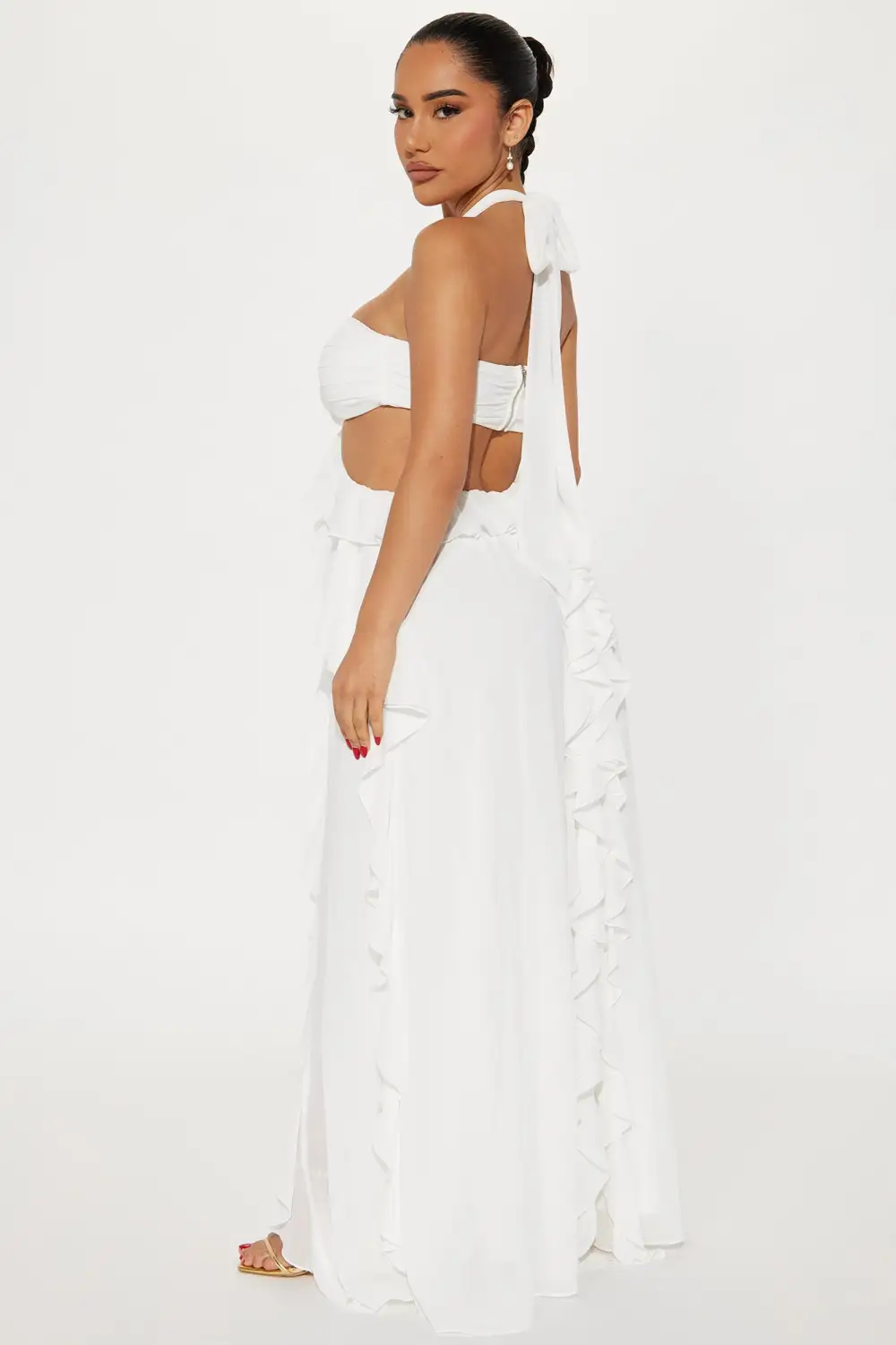 Rosette Ruffle Maxi Dress - Off White