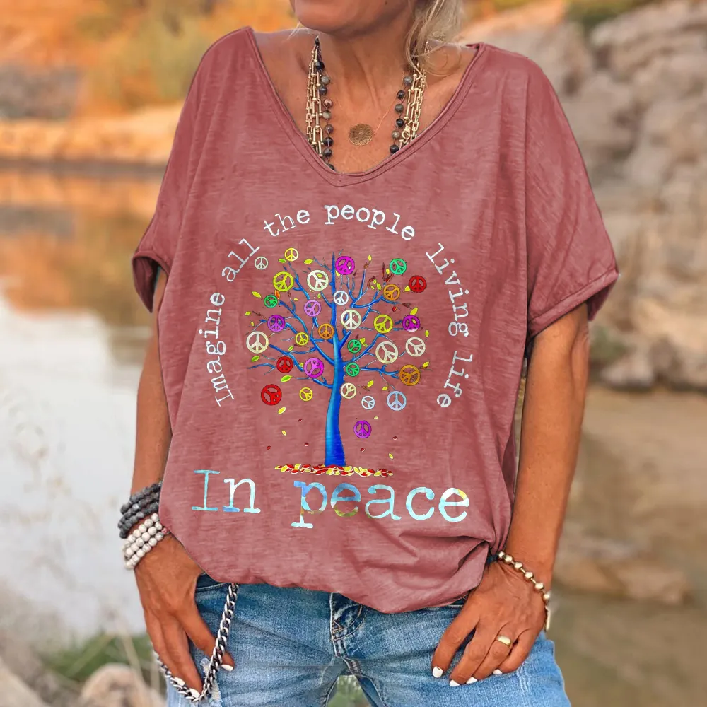 Imagine All The People Living Life In Peace Print Women's T-shirt
