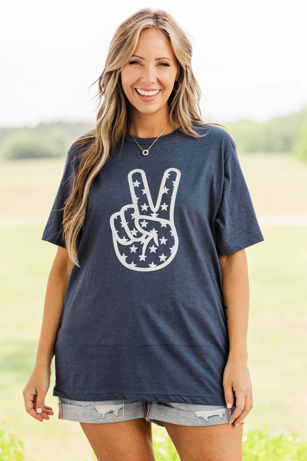 Peace Among The Stars Tee, Heather Navy