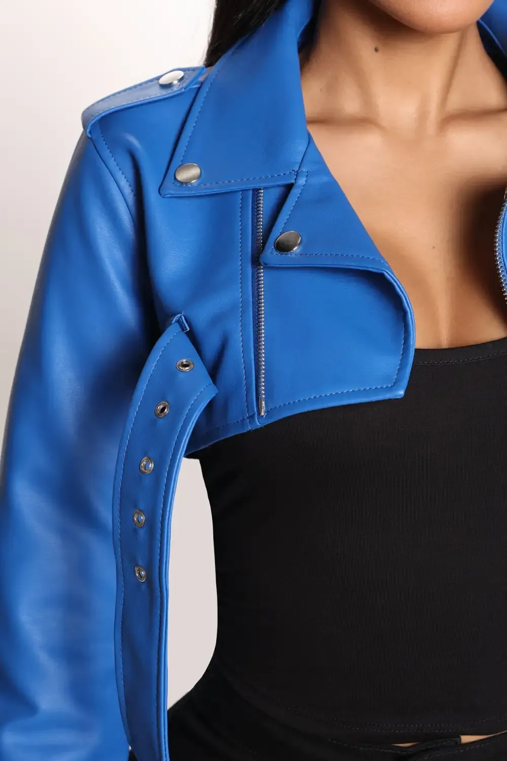 Pop It Crop It Faux Leather Jacket - Royal