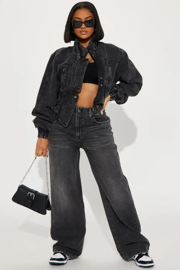 Writing On The Wall Denim Moto Jacket - Acid Wash Black