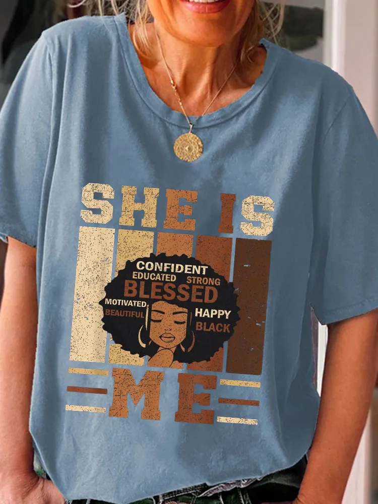 Women'S She Is Confident Educated Blessed Me Round-Neck Short-Sleeved T-Shirt