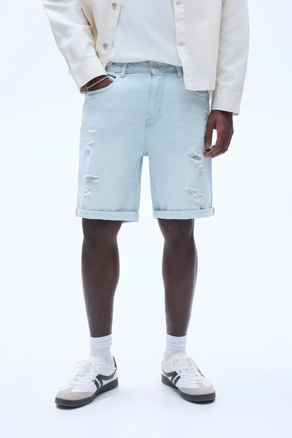 Ripped denim Bermuda shorts