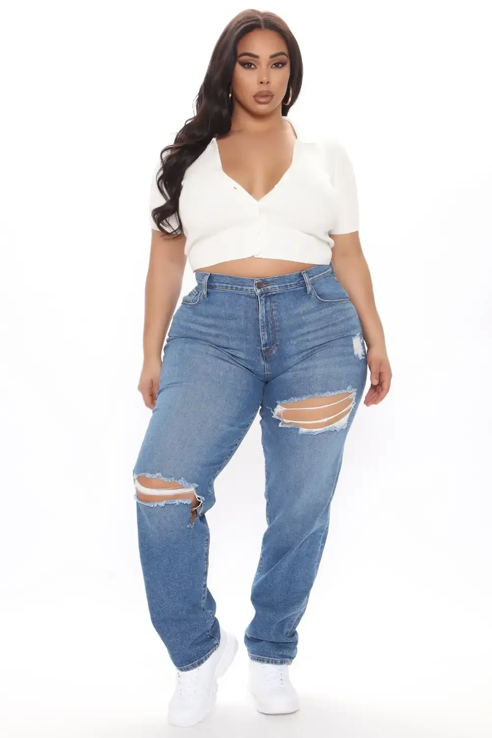 Tall Hometown Cutie Destroyed Mom Jeans - Medium Blue Wash