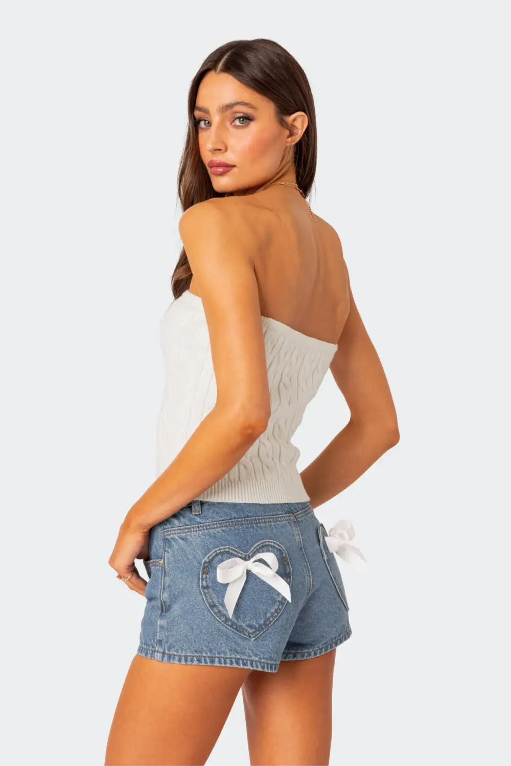 North Cable Knit Strapless Top