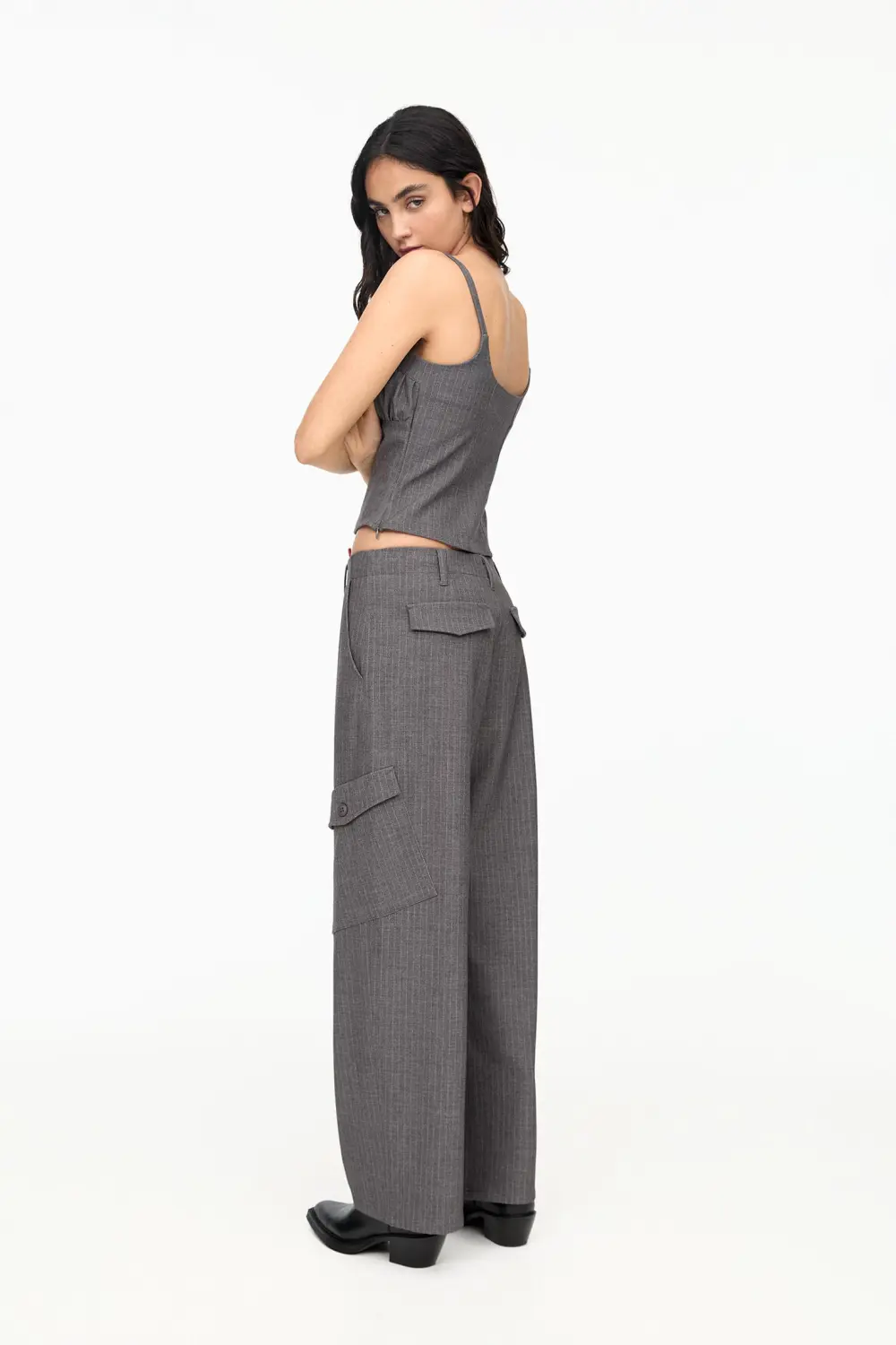 Strappy pinstripe top