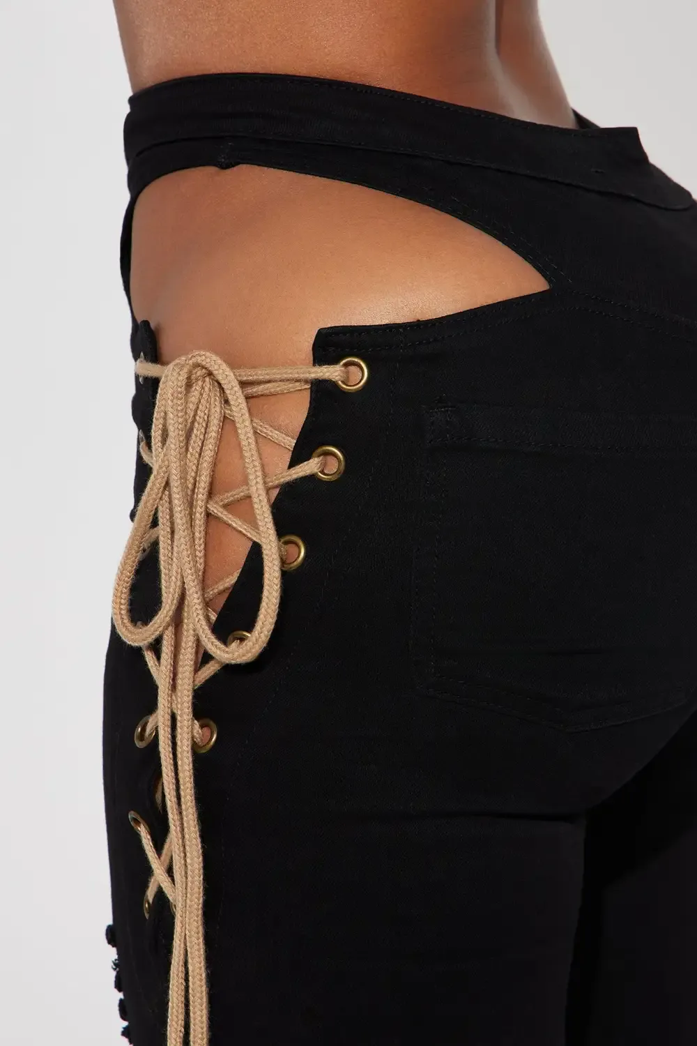 Getting Out There Lace Up Skinny Jeans - Black Wash
