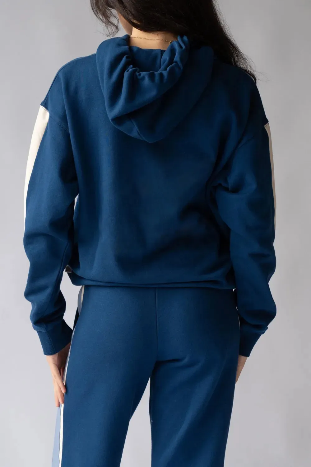 Dark Blue Classic Drawstring Breathable Loose Hoodie