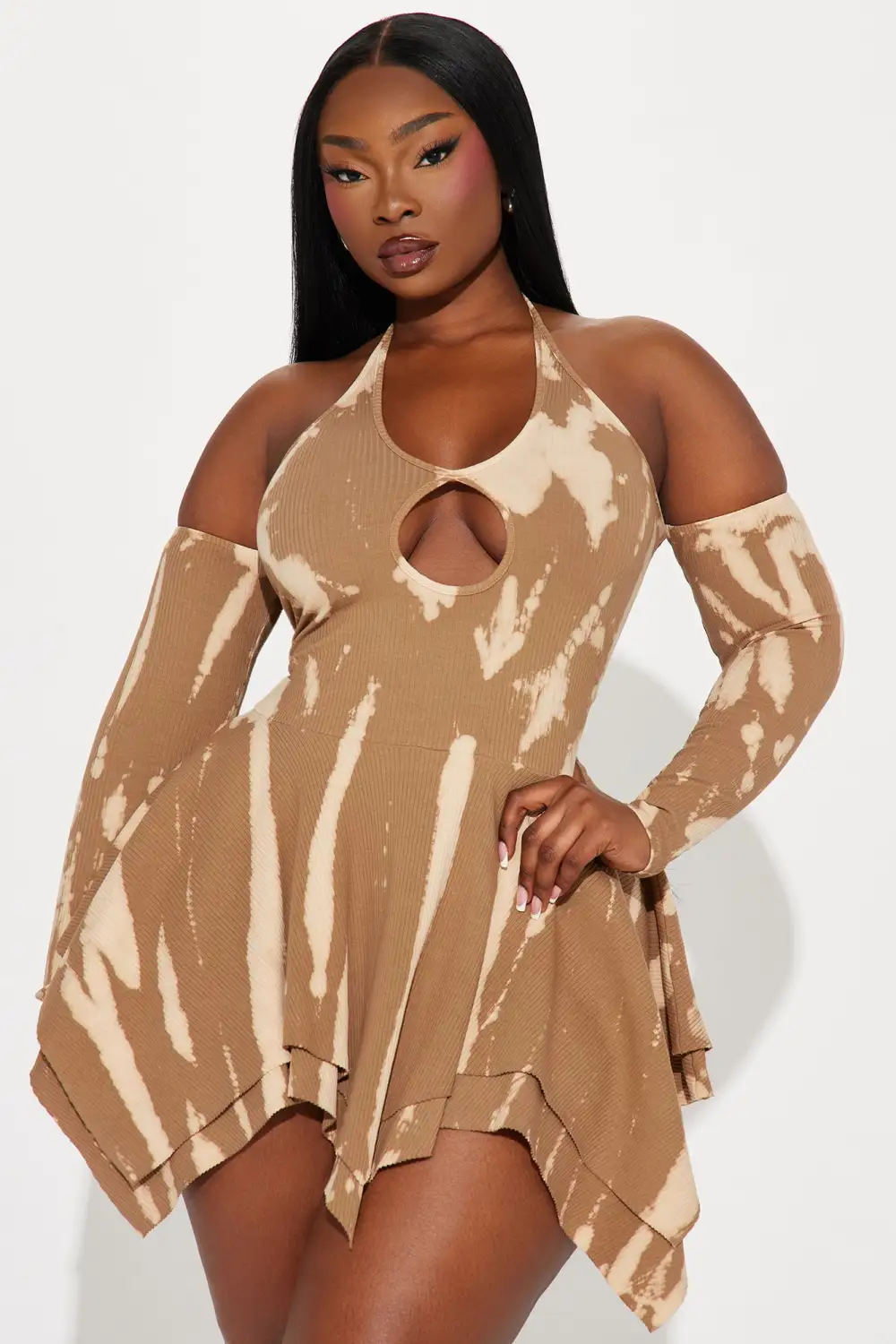 Lydia Ribbed Mini Dress - Brown/combo