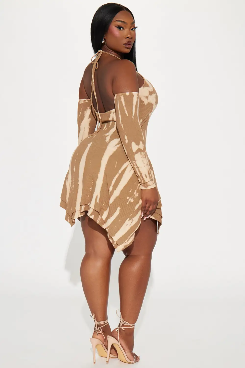 Lydia Ribbed Mini Dress - Brown/combo
