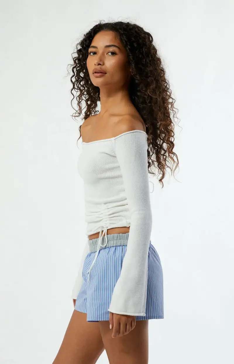 LA Hearts Carrie Cinched Off-The-Shoulder Sweater