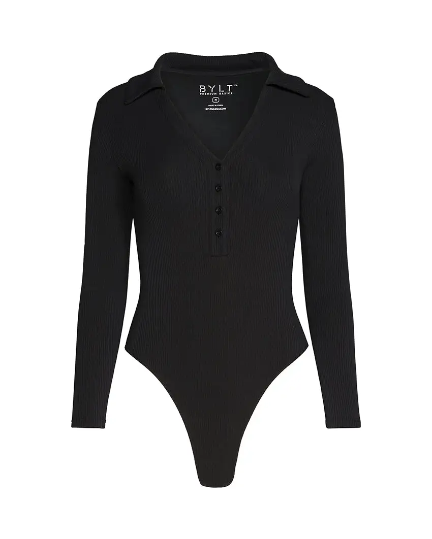 Rib Collar Long Sleeve Bodysuit