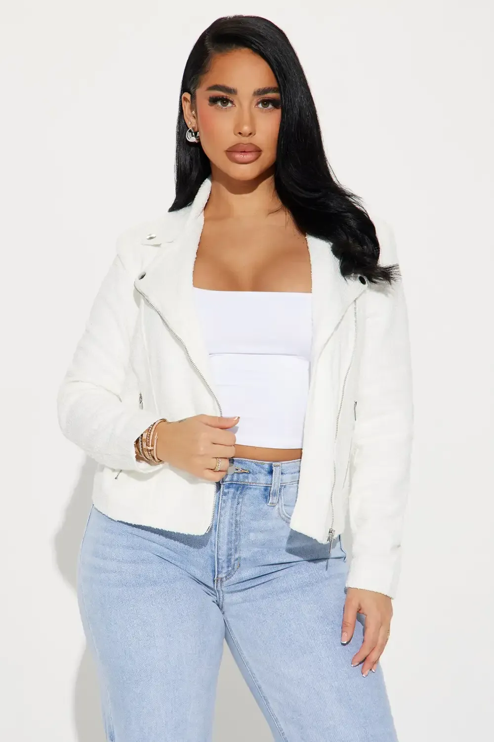 Lana Tweed Moto Jacket - White