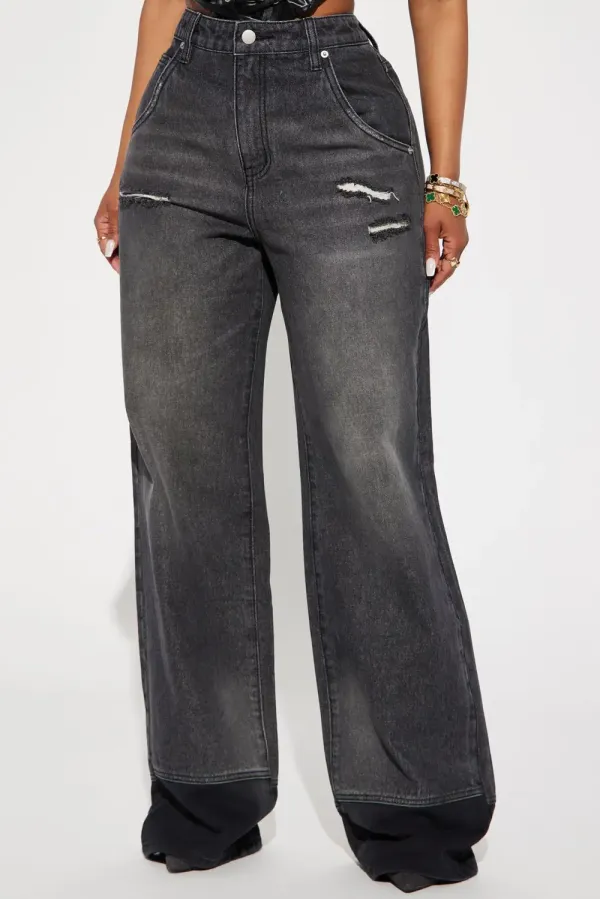 On Sight Ripped Baggy Jeans - Black Wash
