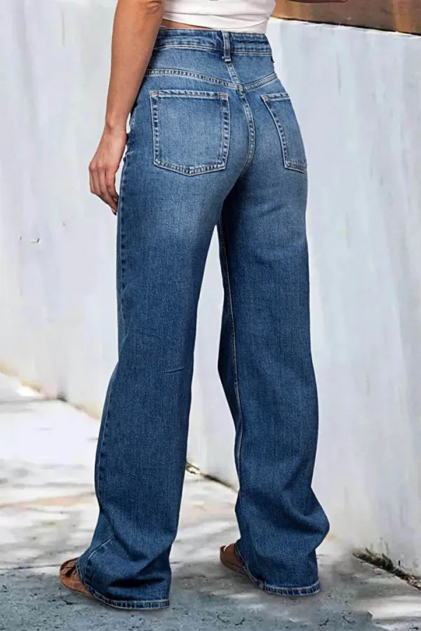 Wash Stretchy High Waist Straight Leg Jeans