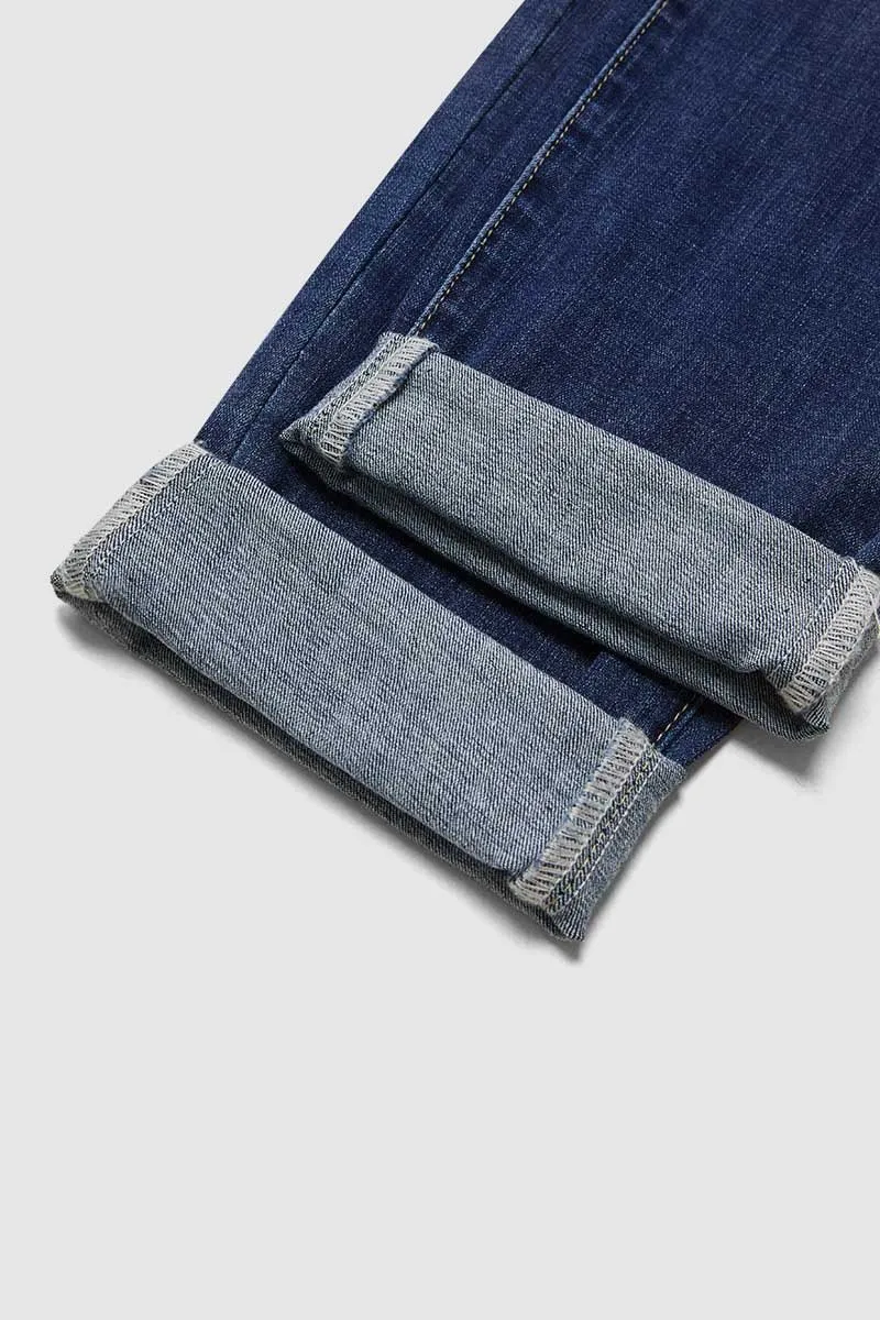 Cut Out Roll Hem High Waist Straight Leg Jeans