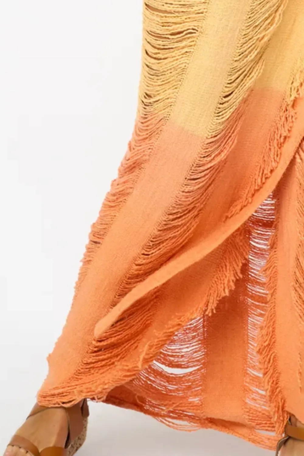 Orange Ombre Lace Trimmed Maxi Skirt