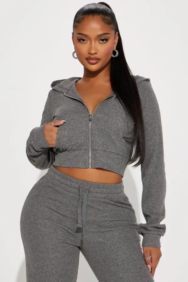 Thinking Of You Thermal Pant Set - Heather Grey