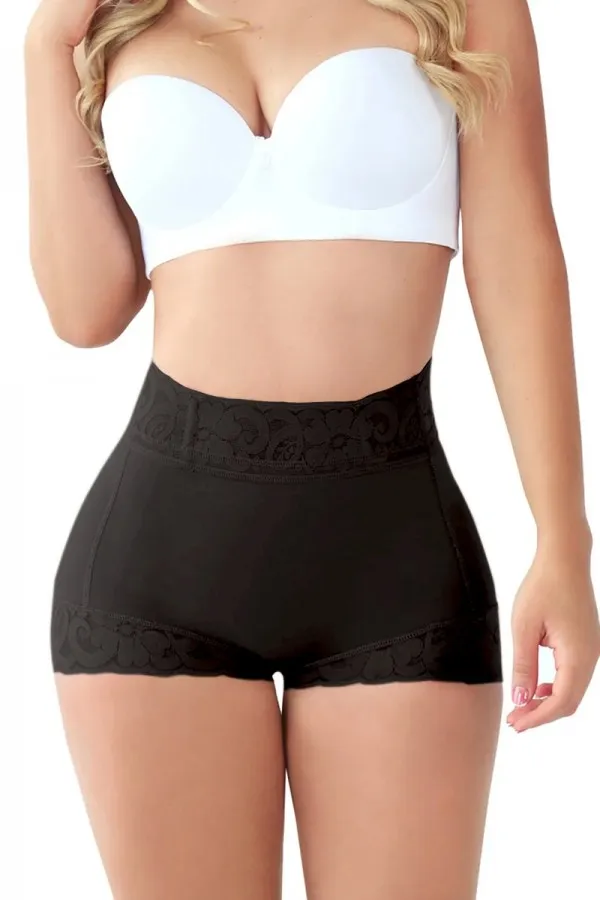 Black High Waist Lace Butt Enhancer Shaper Shorts
