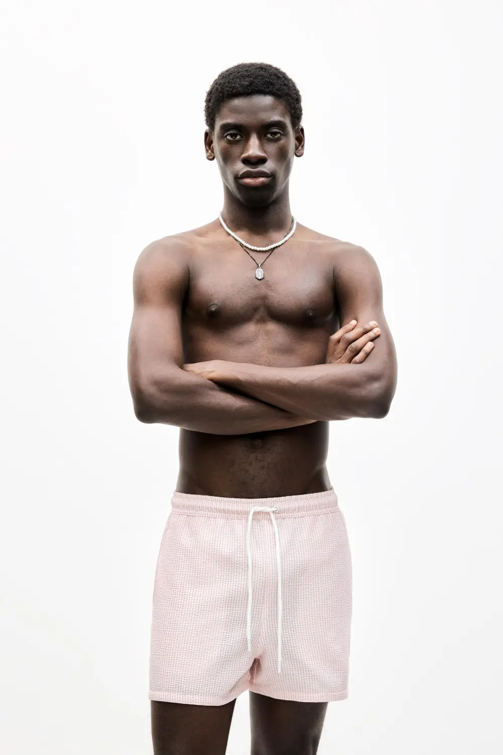Striped seersucker swimming trunks