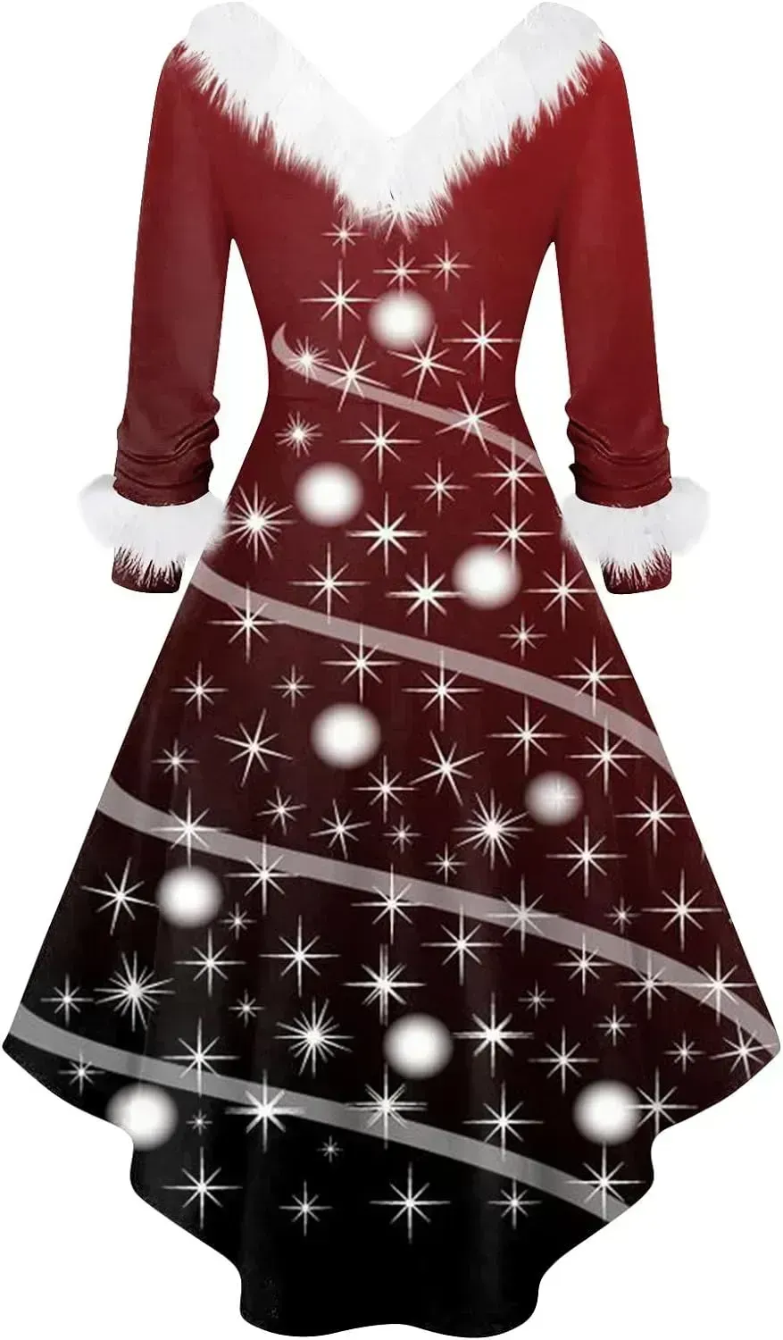Womens Christmas Dress Fuzzy Mrs Claus Christmas Holiday Xmas Cocktail Holiday Party Flare Dress