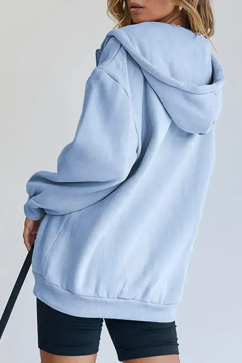 Women's Cute Hoodies Teen Girl Fall Jacket Oversized Sweatshirts Casual Drawstring Zip Up Y2K Hoodie with Pocket