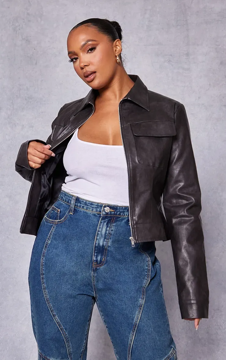 Washed Black Cargo Zip Up Jacket