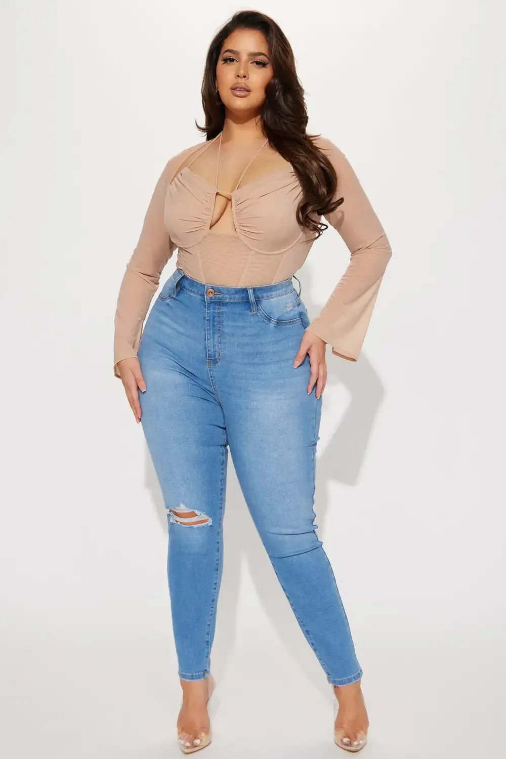 Stretch Curvy Ripped Skinny Jean - Light Wash