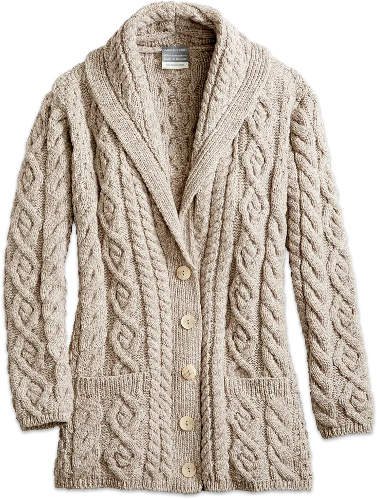 Women's Irish Supersoft Wool Shawl-Collar Cardigan