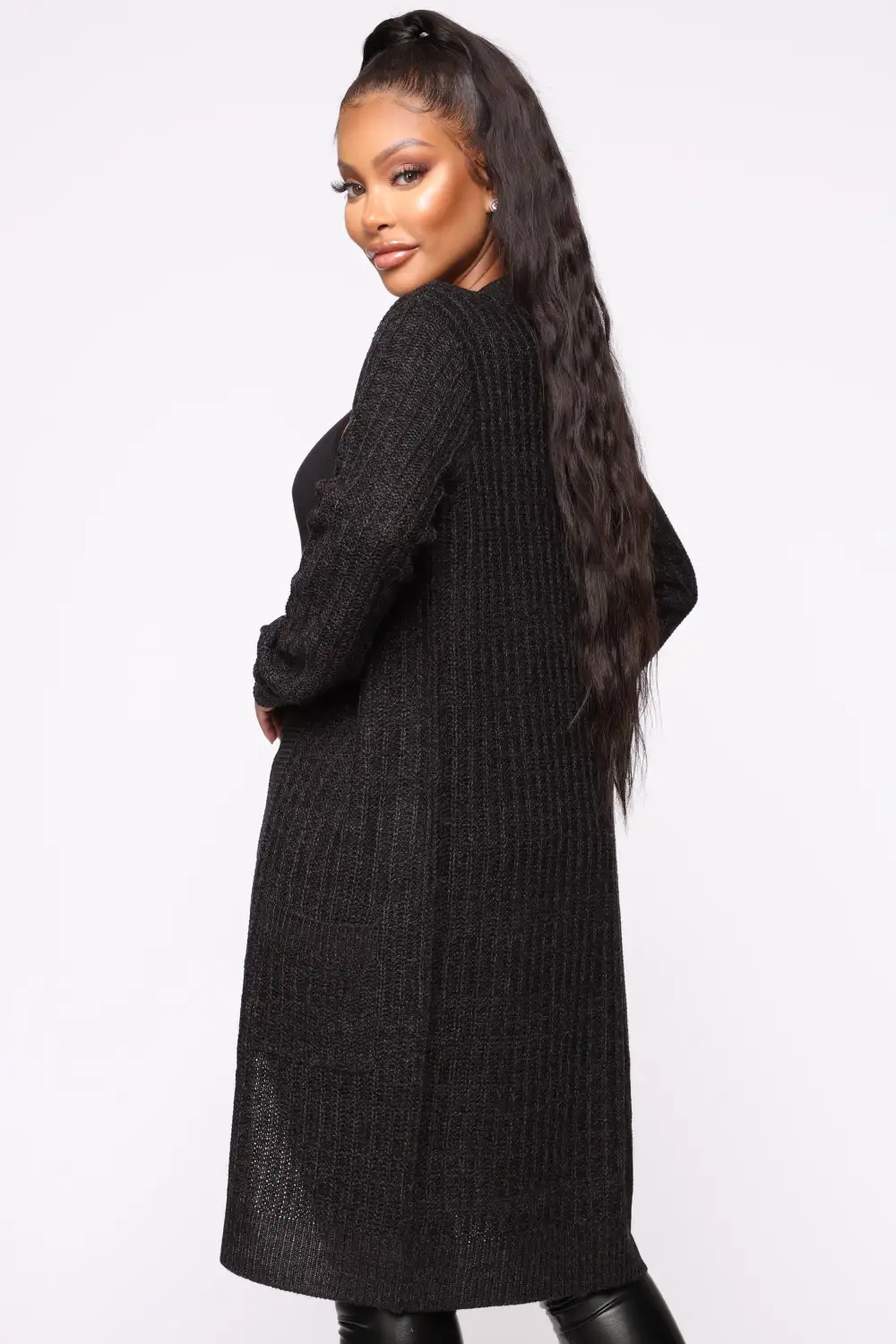 Throw It On Ribbed Cardigan - Black/Charcoal