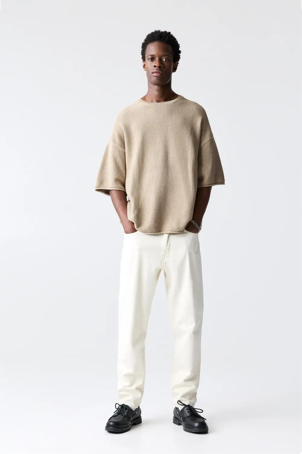 Waffle-knit boxy-fit T-shirt