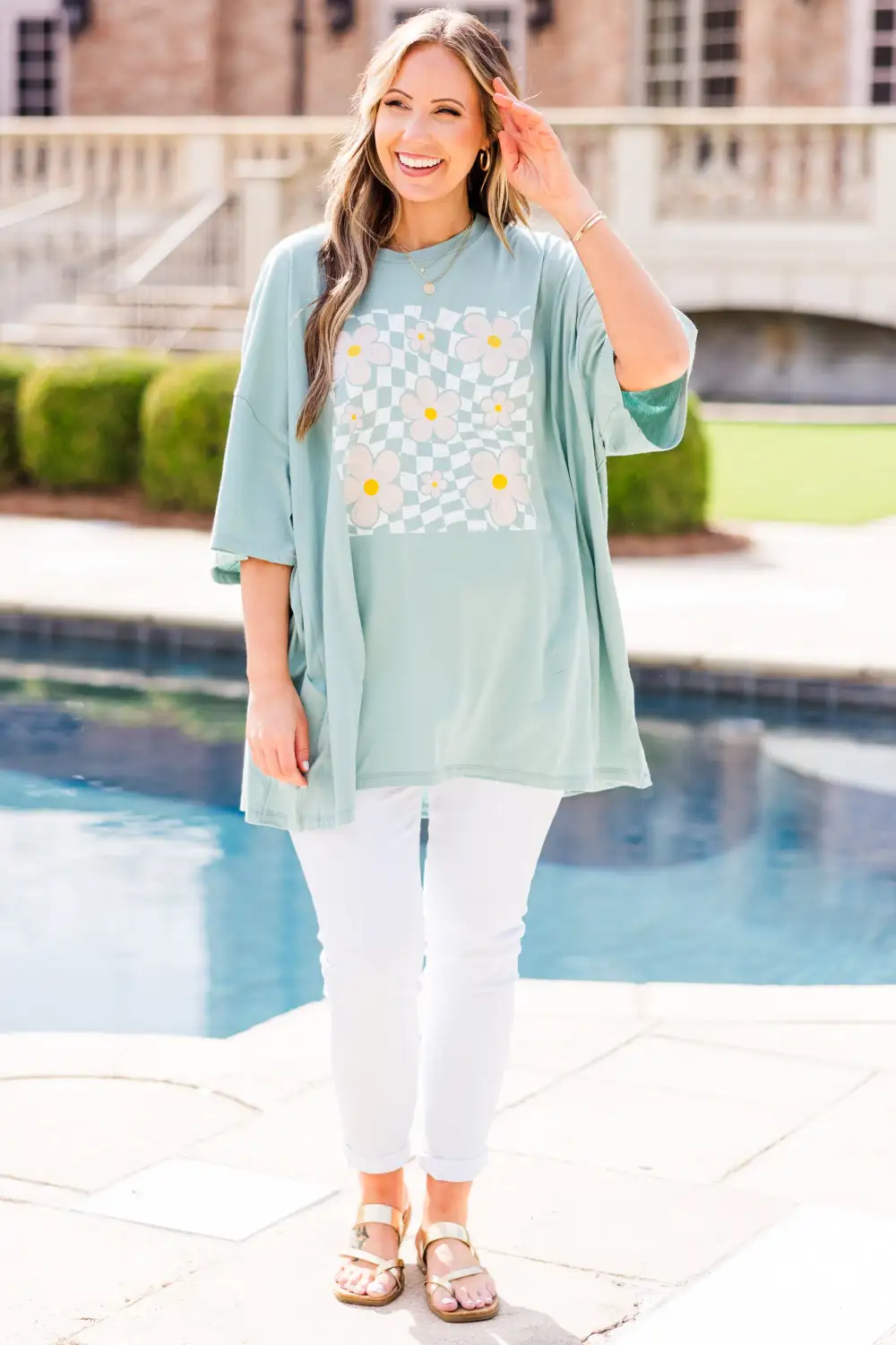 Picking Flowers Boyfriend Tee, Dusty Green