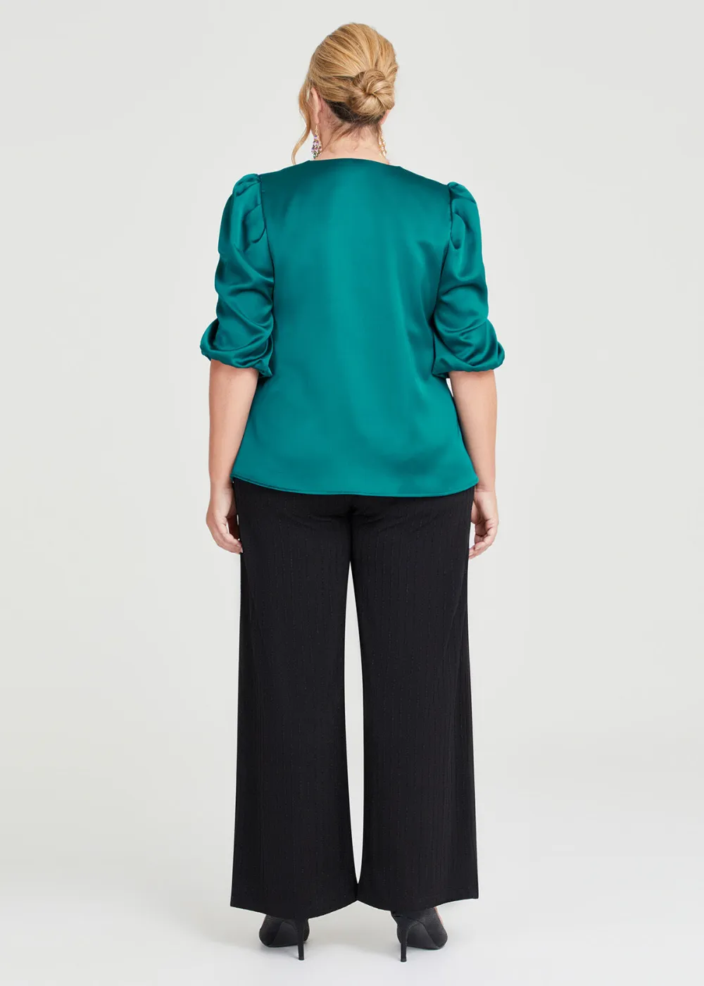 Satin Ruched Sleeve Top