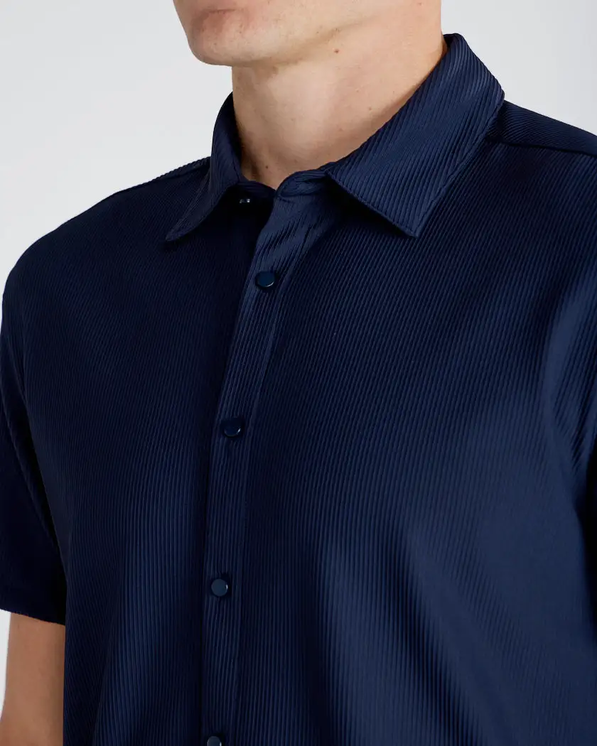 Ribbed+ Short Sleeve Button Down