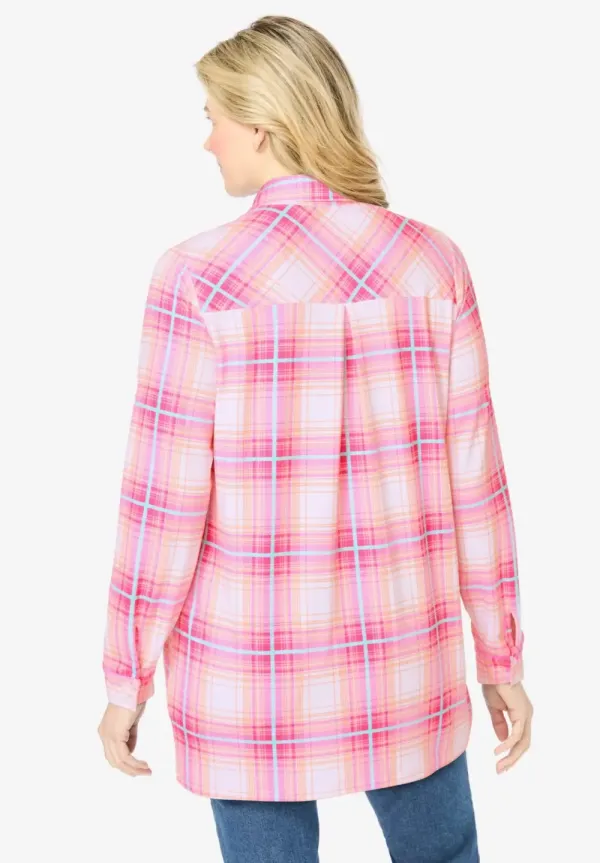 Plaid Knit Tunic With Collar