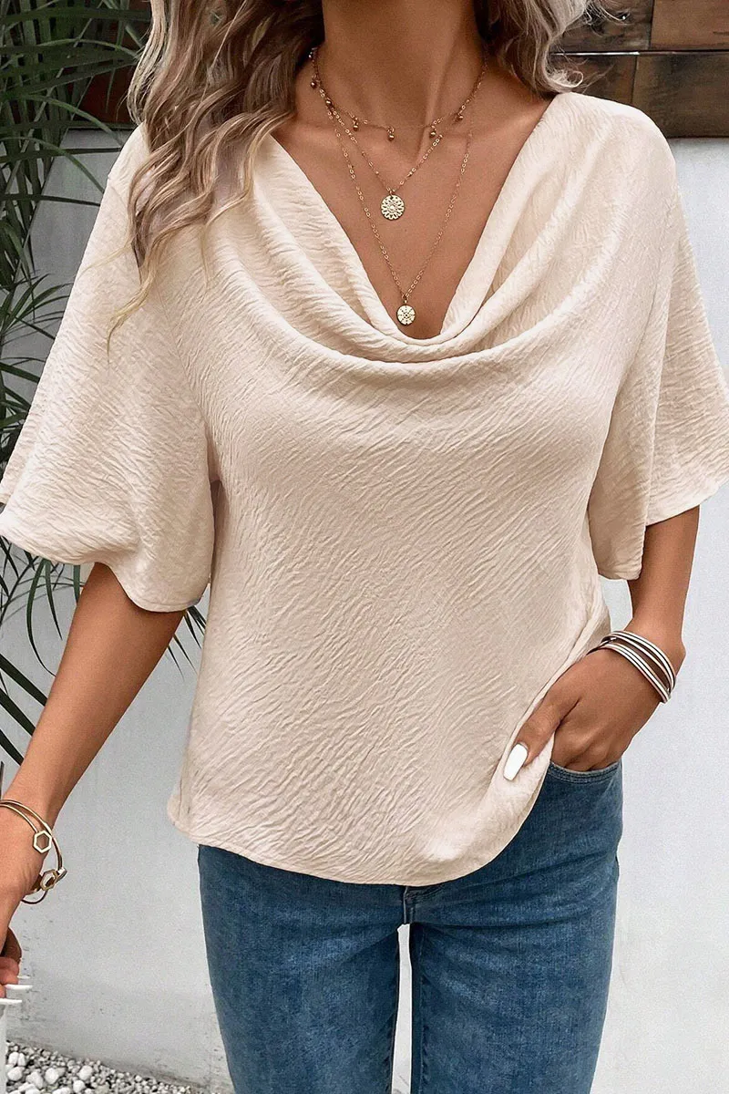 Solid Textured Cowl Neck Blouse