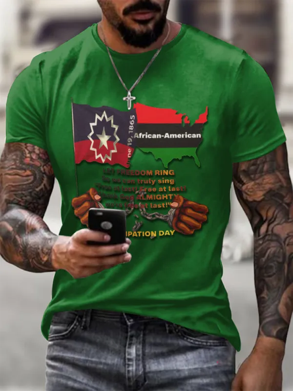 Men'S Round-Neck Short-Sleeved T-Shirt With African-American Prints