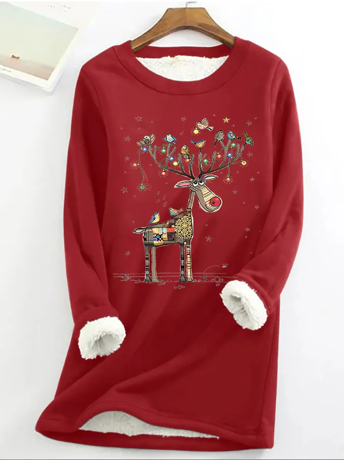 Christmas Element Elk Printed Women's Thermal