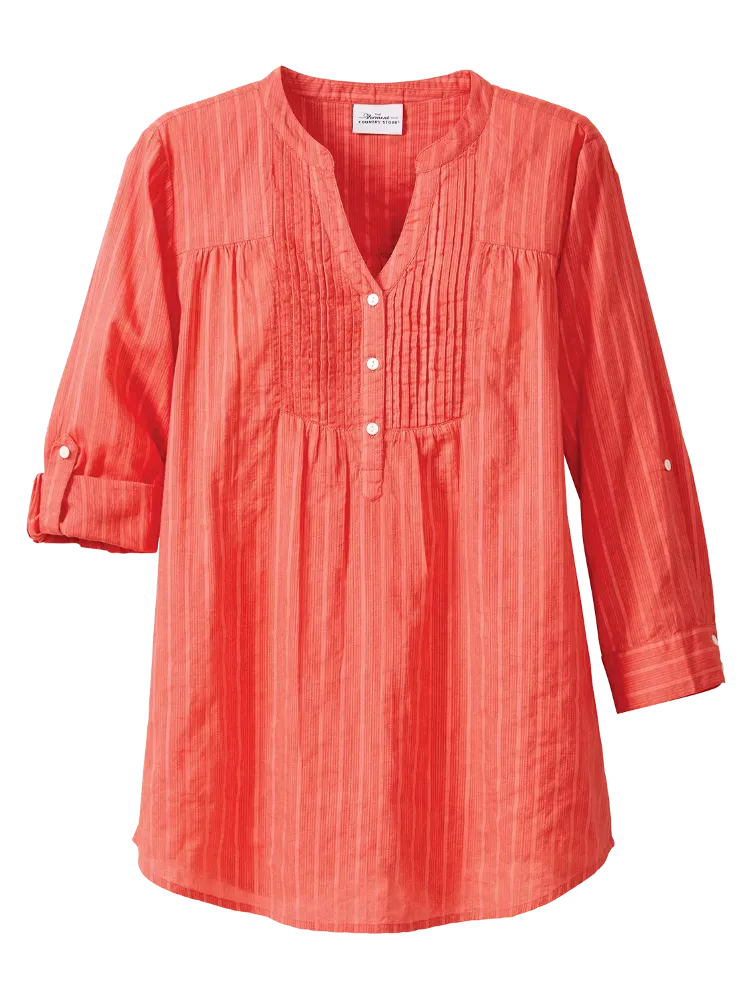 Perfect Pintuck Cotton Tunic With 3/4 Sleeves