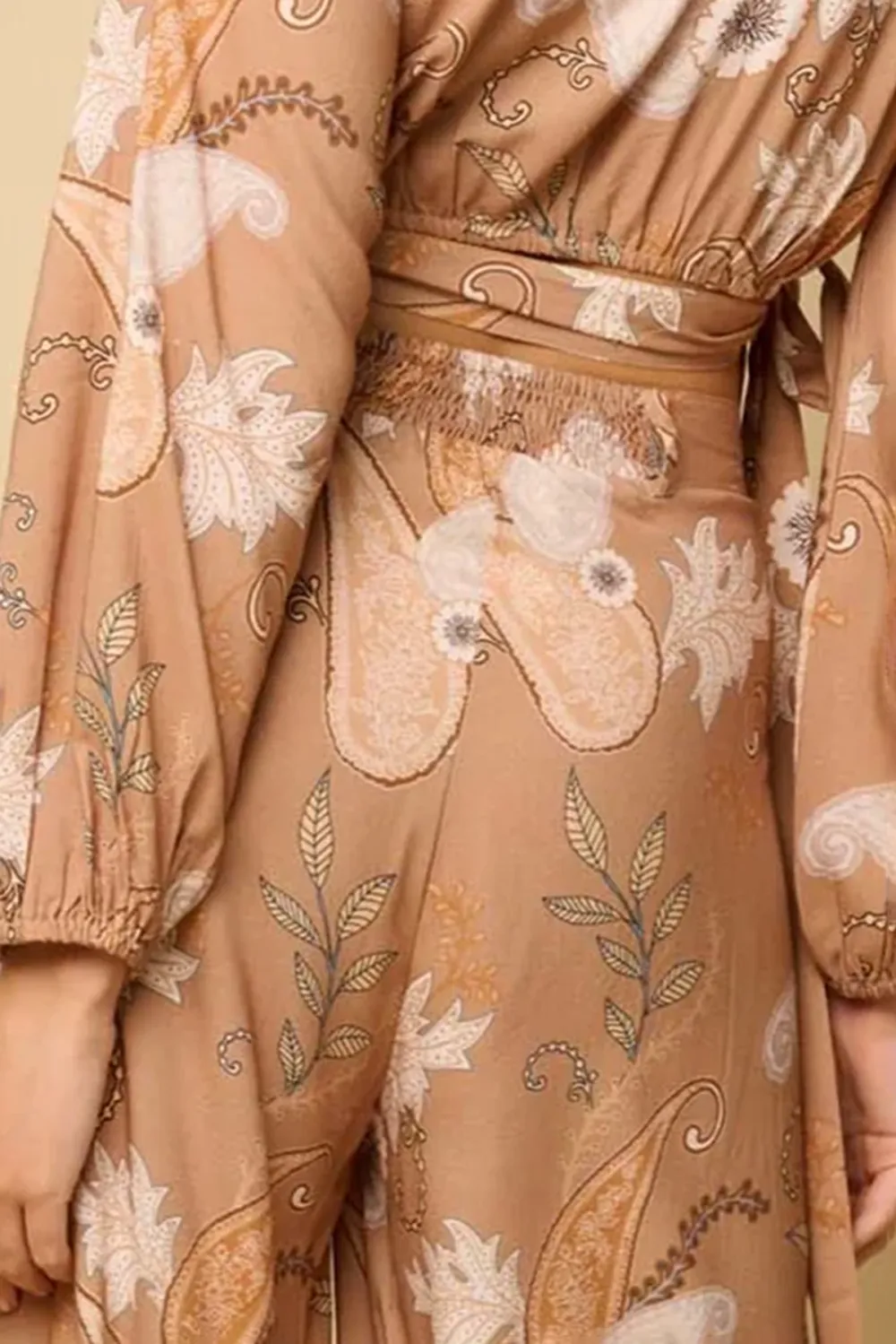 Tan Print Crop Top And Pants Set
