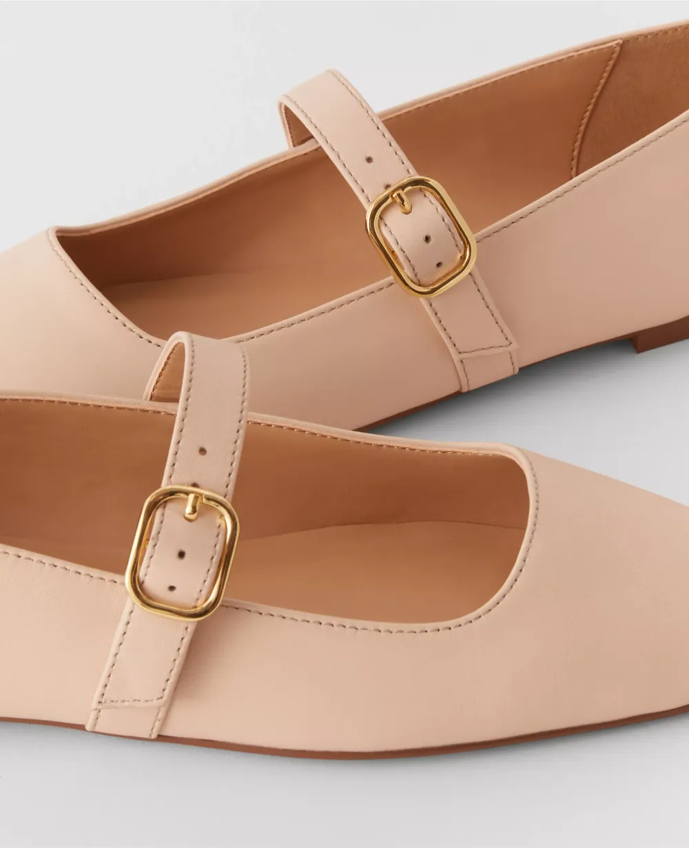 Buckle Mary Jane Leather Flats