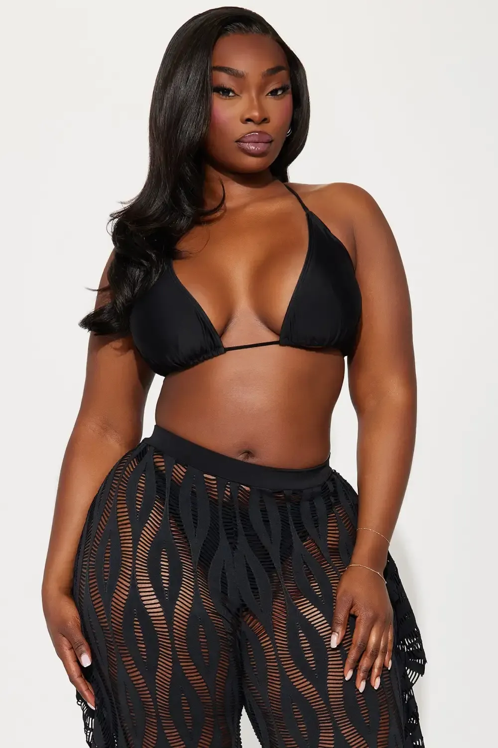 Summer Fling Ruffle 3 Piece Bikini Set - Black