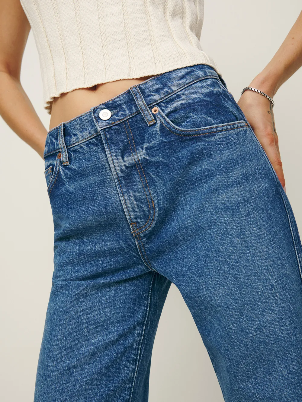 90s Style Mid Rise Straight Jeans