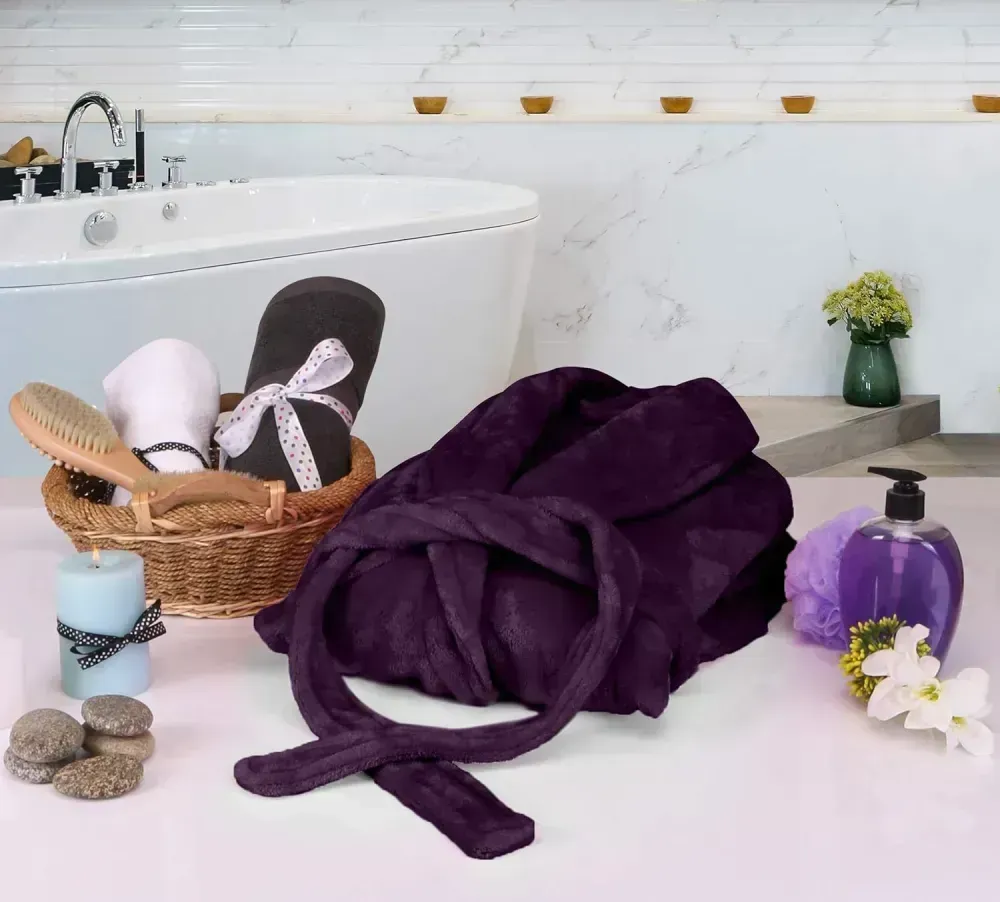 Women Fleece Shawl Collar Bathrobe - Plush Long Robe