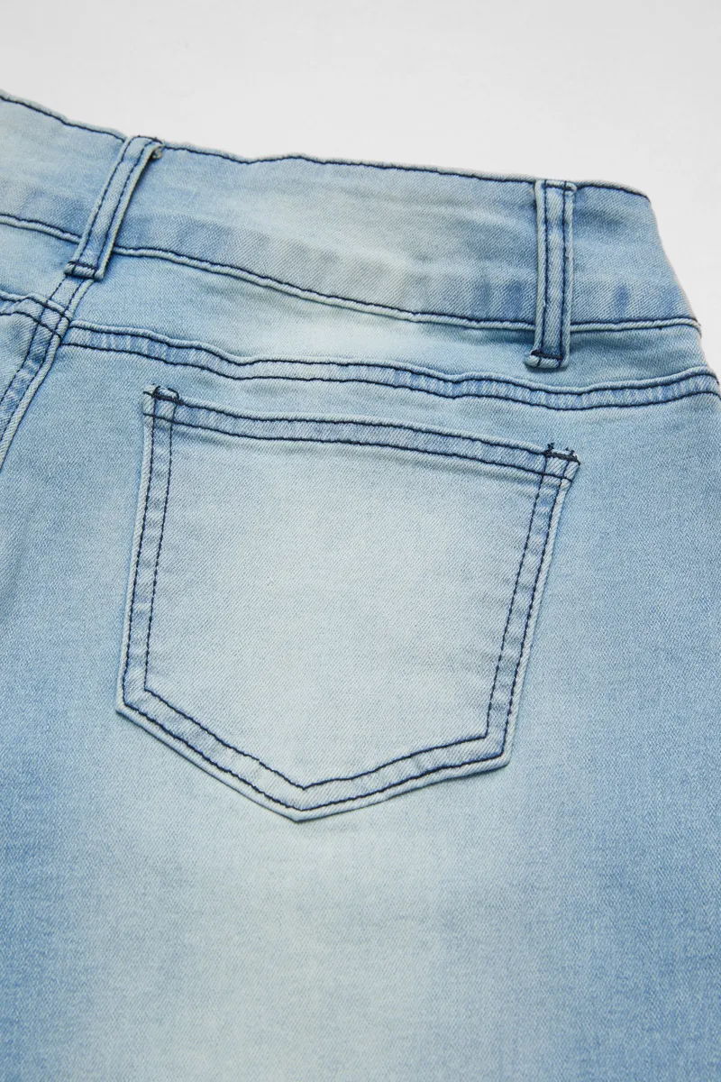 Double Button Roll Hem Low Waist Jeans