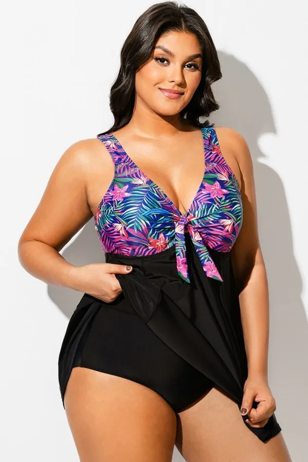Tie Front V-Neck Tummy Control Swimdress