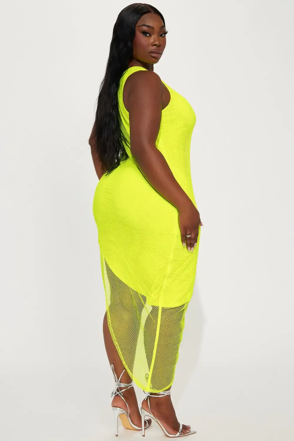 Mariah Net Midi Dress - Neon Yellow