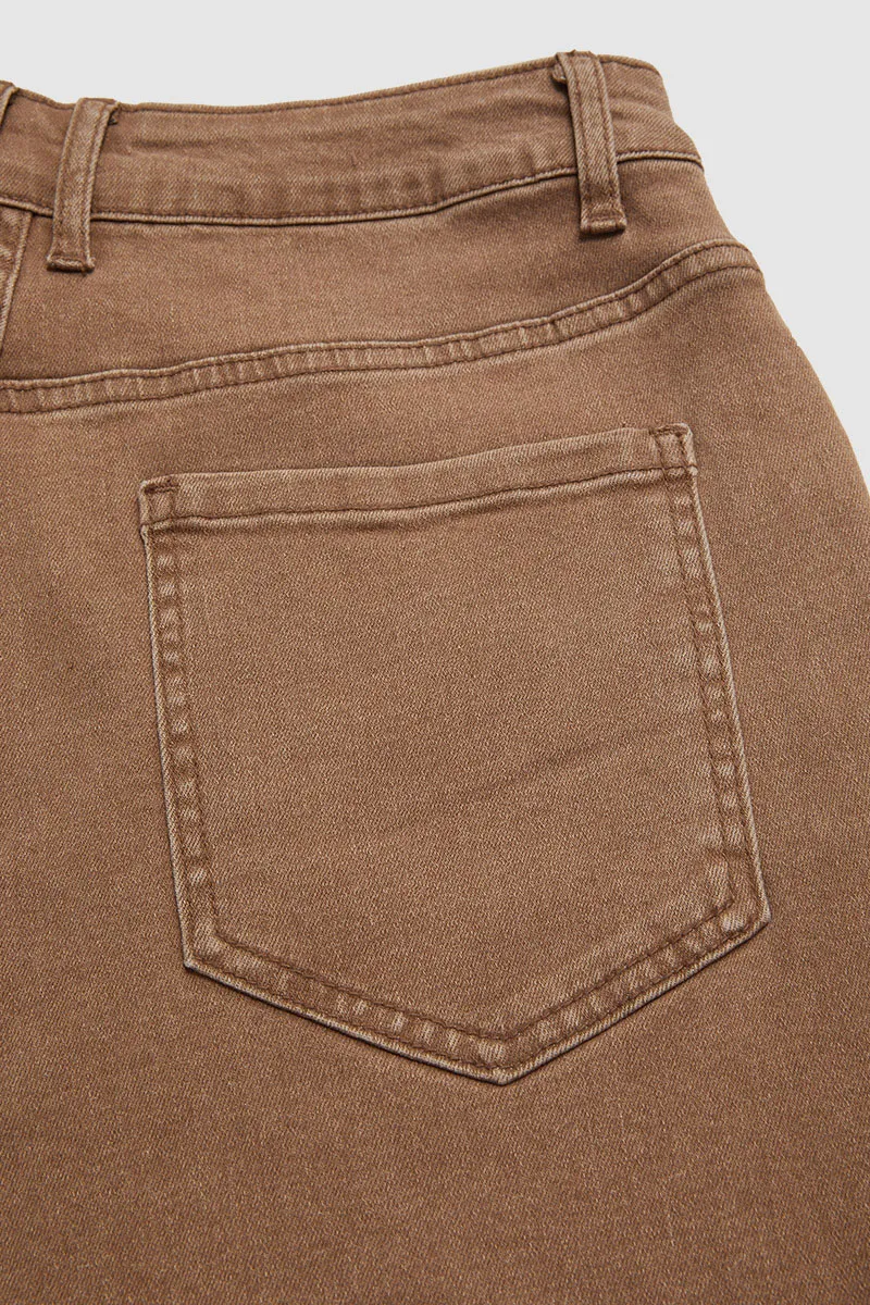 Seam Side Layered Pocket Roll Hem Mid Rise Wide Leg Pants
